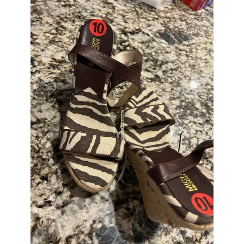 NWT Michael Kors Zebra Wedge Espadrille Sandals - 10
